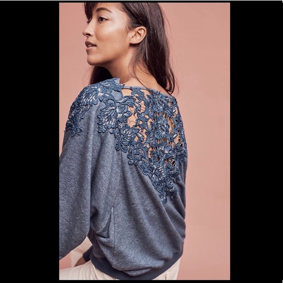 Anthro Meadow & Rue Bria Lace-Back Sweatshirt - Picture 1 of 7